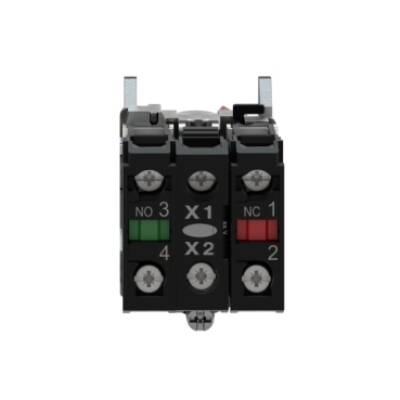 Illuminated selector switch, Harmony XB4, metal, red handle, 22mm, universal LED, 2 positions, 1NO + 1NC, 110...120V AC - Schneider Electric - XB4BK124G5