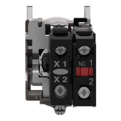 Complete illuminated push button, Harmony XB4, metal, flush, red, Ø22 mm, spring return, booted, 24 V AC/DC, 1 NO, ATEX - Schneider Electric - XB4BP483B5EX