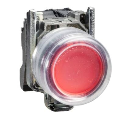 Complete illuminated push button, Harmony XB4, metal, flush, red, Ø22 mm, spring return, booted, 24...120 V AC/DC, 1 NO, ATEX - Schneider Electric - XB4BP483BG5EX