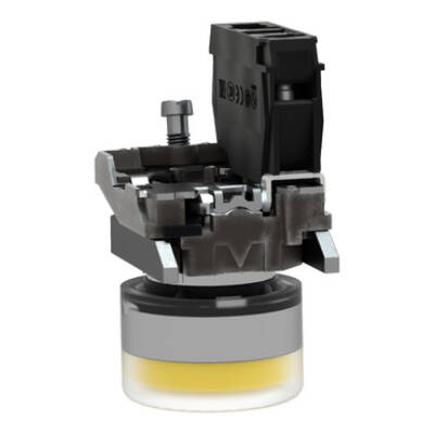 Push button, metal, projecting, yellow, Ø22, spring return, booted, unmarked, 1 NO - Schneider Electric - XB4BP51