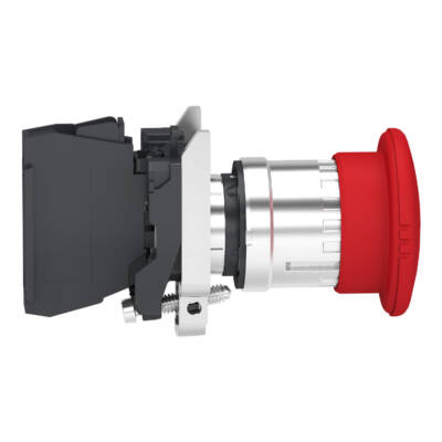 Emergency stop switching off, Harmony XB4, metal, red mushroom 40mm, 22mm, trigger latching turn to release, 1NC with monitoring - Schneider Electric - XB4BS8446