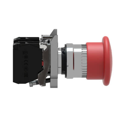 Harmony XB4 - ATEX D, Emergency stop switching off, metal, red mushroom Ø40, Ø22, trigger latching push-pull, 1 NO + 1 NC, ATEX - Schneider Electric - XB4BT845EX