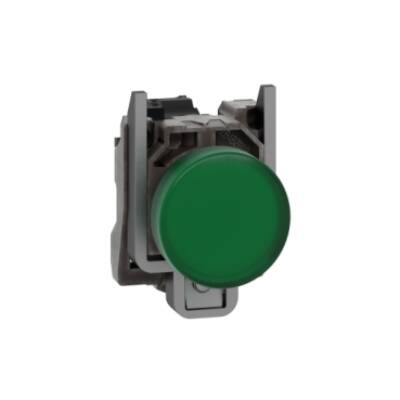 Pilot light, Harmony XB4,metal, green, 22mm, universal LED, plain lens, 110…120V AC - Schneider Electric - XB4BVG3