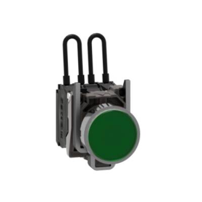 Push-to-test pilot light, Harmony XB4, metal, green, universal LED, screw clamp terminals, 110...120V - Schneider Electric - XB4BW23G5