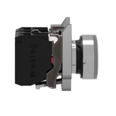 Illuminated push button, Harmony XB4, metal, white flush, 22mm, universal LED, plain lens, 1NO + 1NC, 110...120V AC - Schneider Electric - XB4BW31G5