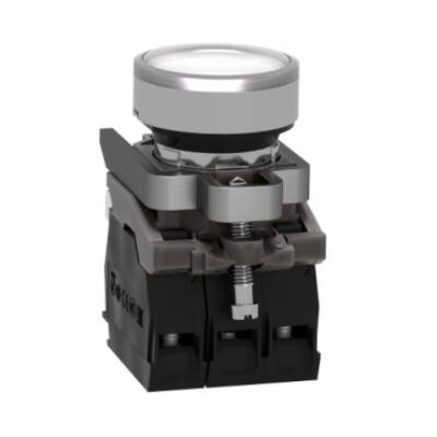 Illuminated push button, Harmony XB4, metal, white flush, 22mm, universal LED, plain lens, 1NO + 1NC, 230...240V AC - Schneider Electric - XB4BW31M5