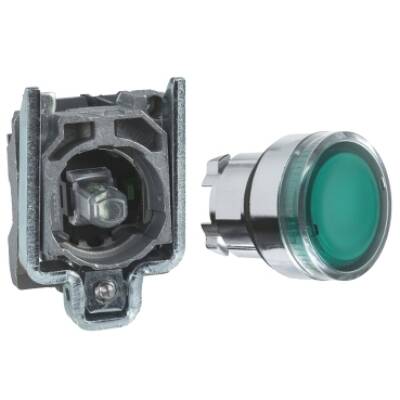 Illuminated push button, Harmony XB4, green flush complete illum pushbutton Ø22 mm spring return 1 NO 24 V - Schneider Electric - XB4BW33B1