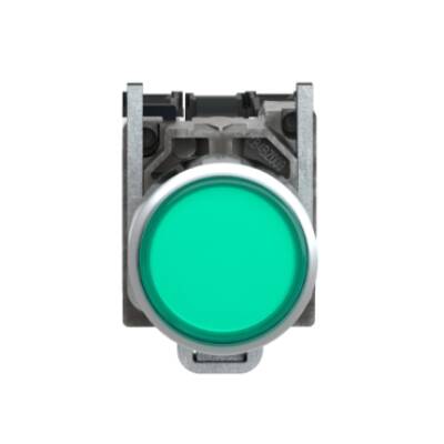 Illuminated push button, Harmony XB4, metal, green flush, 22mm, universal LED, plain lens, 1NO + 1NC, 110...120V AC - Schneider Electric - XB4BW33G5