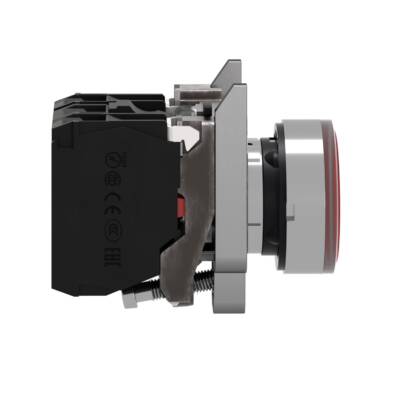 Illuminated push button, Harmony XB4, metal, red flush, 22mm, universal LED, plain lens, 1NO + 1NC, 110...120V AC - Schneider Electric - XB4BW34G5