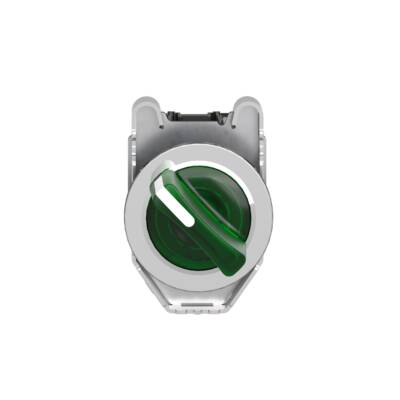 Illuminated selector switch, Harmony XB4, metal, green handle, 30mm, universal LED, 2 positions, 1NO + 1NC, 110...120V AC - Schneider Electric - XB4FK123G5