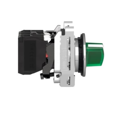 Illuminated selector switch, Harmony XB4, metal, green handle, 30mm, universal LED, 2 positions, 1NO + 1NC, 230...240V AC - Schneider Electric - XB4FK123M5