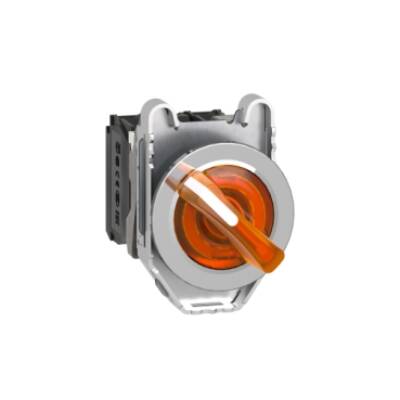 Illuminated selector switch, Harmony XB4, metal, orange handle, 30mm, universal LED, 2 positions, 1NO + 1NC, 24V AC DC - Schneider Electric - XB4FK125B5