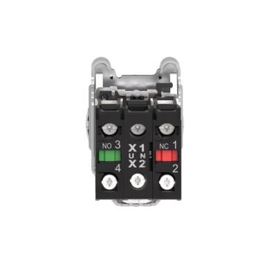 Illuminated selector switch, Harmony XB4, metal, orange handle, 30mm, universal LED, 2 positions, 1NO + 1NC, 110...120V AC - Schneider Electric - XB4FK125G5