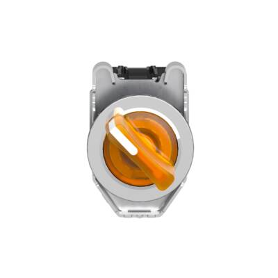 Illuminated selector switch, Harmony XB4, metal, orange handle, 30mm, universal LED, 2 positions, 1NO + 1NC, 230...240V AC - Schneider Electric - XB4FK125M5