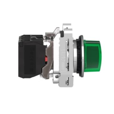 Illuminated selector switch, Harmony XB4, metal, green handle, 30mm, universal LED, 3 positions, 1NO + 1NC, 24V AC DC - Schneider Electric - XB4FK133B5