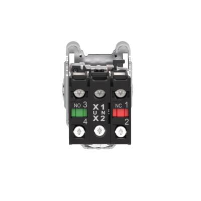 Illuminated selector switch, Harmony XB4, metal, red handle, 30mm, universal LED, 3 positions, 1NO + 1NC, 230...240V AC - Schneider Electric - XB4FK134M5