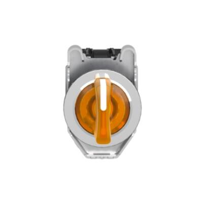 Illuminated selector switch, Harmony XB4, metal, orange handle, 30mm, universal LED, 3 positions, 1NO + 1NC, 110...120V AC - Schneider Electric - XB4FK135G5