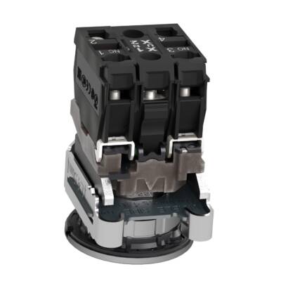 Illuminated push button, Harmony XB4, metal, white flush mounted, 30mm, universal LED, plain lens, 1NO + 1NC, 24V AC DC - Schneider Electric - XB4FW31B5