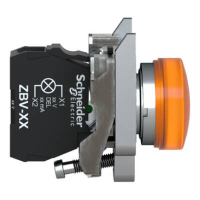 Illuminated push button, Harmony XB4, metal, orange flush mounted, 30mm, universal LED, plain lens, 1NO + 1NC, 230V AC - Schneider Electric - XB4FW35M5