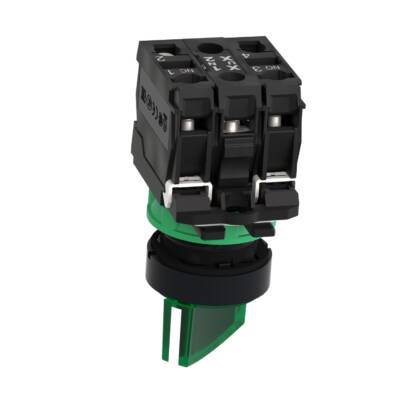 Illuminated selector switch, Harmony XB5, dark grey plastic, green handle, 22mm, universal LED, 2 positions, 1NO + 1NC, 24V AC DC - Schneider Electric - XB5AK123B5