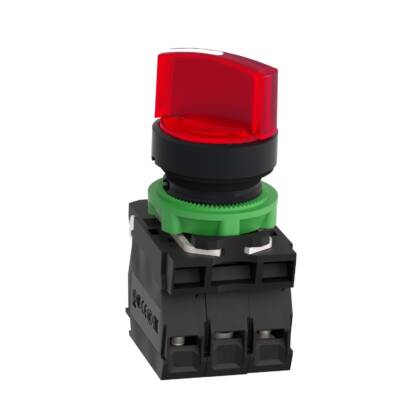 Illuminated selector switch, Harmony XB5, grey plastic, red handle, 22mm, 2 positions, universal LED, 1NO + 1NC, 24V AC DC - Schneider Electric - XB5AK124B5