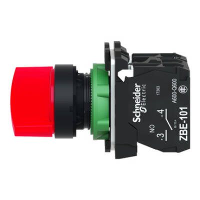 Illuminated selector switch, Harmony XB5, grey plastic, red handle, 22mm, universal LED, 2 positions, 1NO + 1NC, 230...240V AC - Schneider Electric - XB5AK124M5