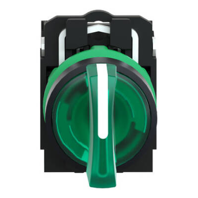 Illuminated selector switch, Harmony XB5, grey plastic, green handle, 22mm, universal LED, 3 positions, 1NO + 1NC, 230...240V AC - Schneider Electric - XB5AK133M5