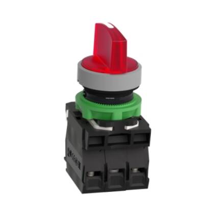 Illuminated selector switch, Harmony XB5, universal LED, grey bezel, red handle, 22mm, 3 positions, stay put, 1NO + 1NC, 24V AC DC - Schneider Electric - XB5AK134B5C0