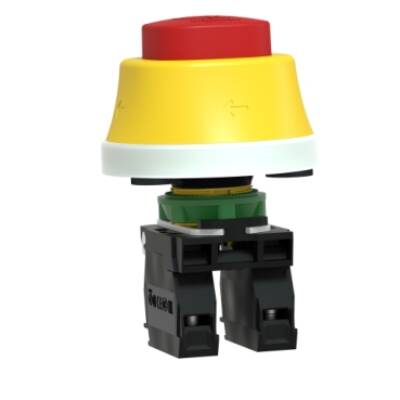 Harmony XB5, Illuminated emergency stop, plastic, Ø22, trigger latching turn to release, white/red LED, 24 V AC/DC, 1 NO + 1 NC - Schneider Electric - XB5AS84W3B5