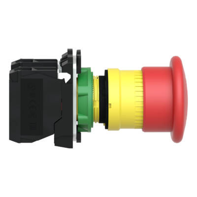 Emergency stop switching off, plastic, red mushroom Ø40, Ø22 trigger latching push-pull, 1 NO + 1 NC - Schneider Electric - XB5AT845