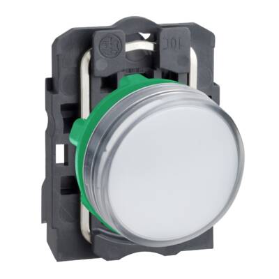 Pilot light, Harmony XB5, grey plastic, white, 22mm, universal LED, plain lens, 230...240V AC - Schneider Electric - XB5AVM1