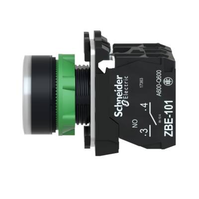 Illuminated push button, Harmony XB5, plastic, white flush, 22mm, universal LED, plain lens, 1NO + 1NC, 230...240V AC - Schneider Electric - XB5AW31M5