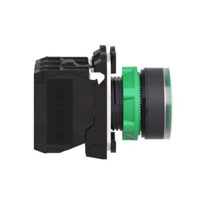 Illuminated push button, Harmony XB5, plastic, flush, green, 22mm, universal LED, plain lens, 1NO + 1NC, 110...120V AC - Schneider Electric - XB5AW33G5