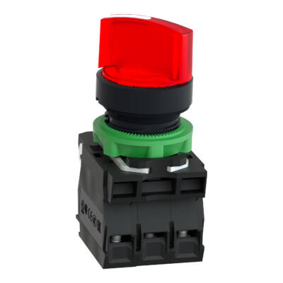 Illuminated push button, Harmony XB5, grey bezel, red flush, 22mm, universal LED, spring return, 1NO + 1NC, 110…120V AC - Schneider Electric - XB5AW34G5C0