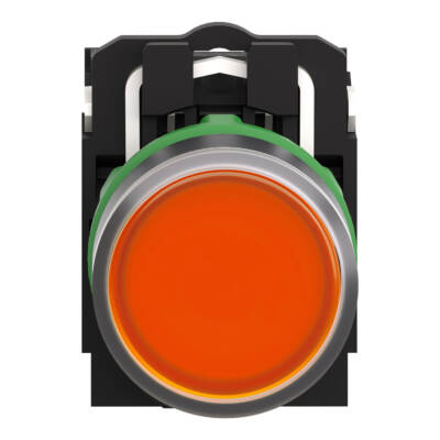 Illuminated push button, Harmony XB5, plastic, orange flush, 22mm, universal LED, plain lens, 1NO + 1NC, 24V AC DC - Schneider Electric - XB5AW35B5