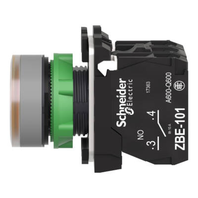 Illuminated push button, Harmony XB5, grey bezel, orange flush, 22mm, universal LED, spring return, 1NO + 1NC, 24V AC - Schneider Electric - XB5AW35B5C0