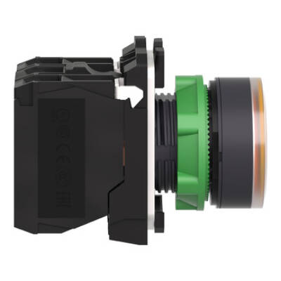 Illuminated push button, Harmony XB5, plastic, orange flush, 22mm, universal LED, plain lens, 1NO + 1NC, 230...240V AC - Schneider Electric - XB5AW35M5