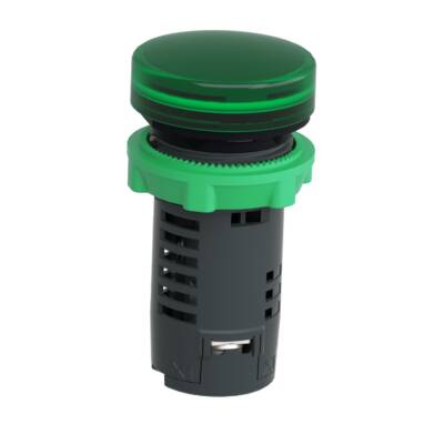 Monolithic pilot light, Harmony XB5, grey plastic, green, 22mm, universal LED, plain lens, 24V AC DC - Schneider Electric - XB5EVB3