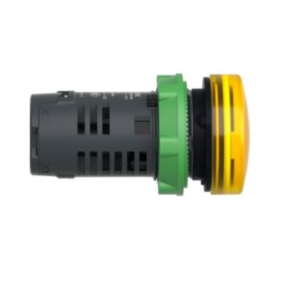 Pilot light, Harmony XB5, grey plastic, yellow, 22mm, universal LED, plain lens, 110…120V AC - Schneider Electric - XB5EVG8