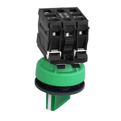 Illuminated selector switch, Harmony XB5, grey plastic, green handle, 30mm, universal LED, 2 positions, 1NO + 1NC, 24V AC DC - Schneider Electric - XB5FK123B5