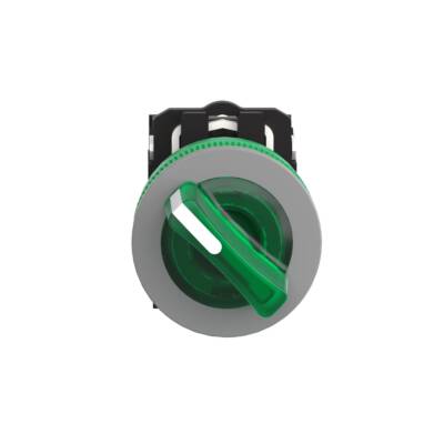 Illuminated selector switch, Harmony XB5, universal LED, grey bezel, green flush mounted,30mm, 2 positions, stay put, 1NO + 1NC, 24V AC - Schneider Electric - XB5FK123B5C0