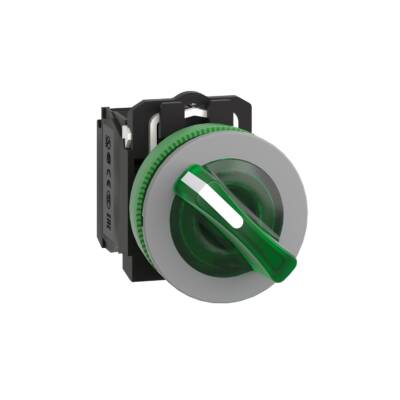 Illuminated selector switch, Harmony XB5, grey bezel, green handle, universal LED, 2 positions, 1NO + 1NC, 120V AC - Schneider Electric - XB5FK123G5C0