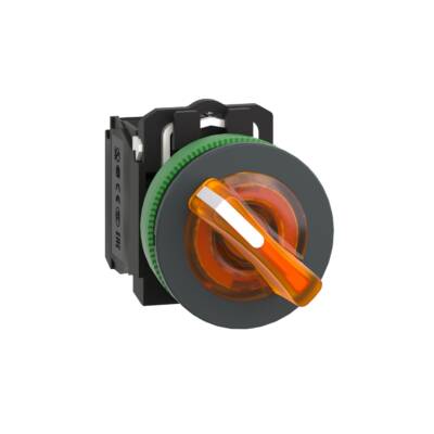 Illuminated selector switch, Harmony XB5, grey plastic, orange handle, 30mm, universal LED, 2 positions, 1NO + 1NC, 230...240V AC - Schneider Electric - XB5FK125M5