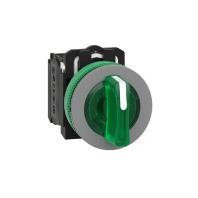 Illuminated selector switch, Harmony XB5, grey bezel, green handle, universal LED, 3 positions, 1NO + 1NC, 24V AC DC - Schneider Electric - XB5FK133B5C0