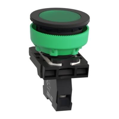 Pilot light, Harmony XB5, antimicrobial, grey plastic, green flush mounted, 30mm, universal LED, plain lens, 24V AC DC - Schneider Electric - XB5FVB3