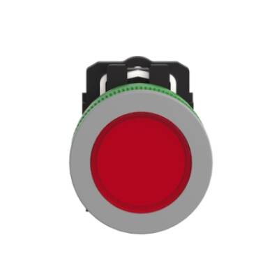 Pilot light, Harmony XB5, red flush mounted, grey bezel, 30mm, universal LED, plain lens, 24V - Schneider Electric - XB5FVB4C0
