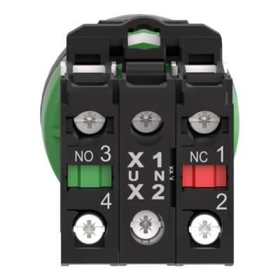 Illuminated push button, Harmony XB5, grey bezel, orange flush mounted, 30mm, universal LED, 1NO + 1NC, 120V AC - Schneider Electric - XB5FW35G5C0