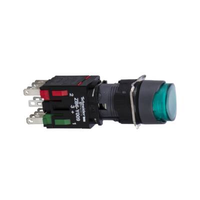 green projecting complete illum pushbutton Ø16 spring return 1NO 12...24V - Schneider Electric - XB6AE3B1B