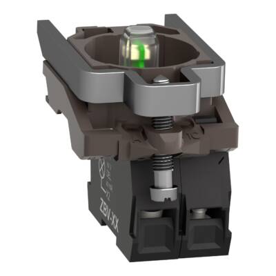 Complete body/contact assembly and light block, Harmony XB4, metal, universal LED, body/fixing collar, 1NO, 24V AC DC - Schneider Electric - ZB4BW0B11