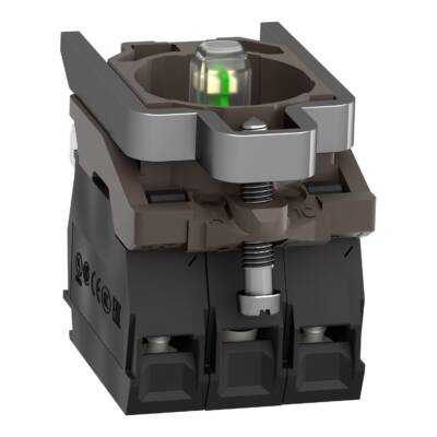 Complete body/contact assembly and light block, Harmony XB4, metal, universal LED, body/fixing collar, 1NO + 1NC, 110...120V AC - Schneider Electric - ZB4BW0G15